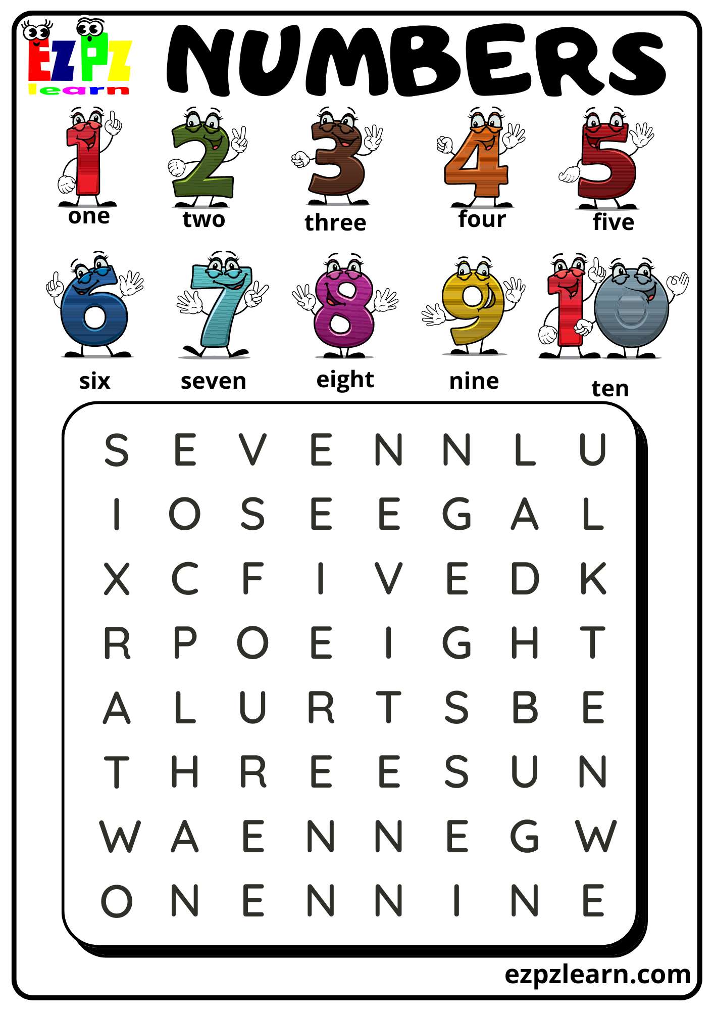 Numbers 1 To 10 Word Search Worksheet Pdf Download